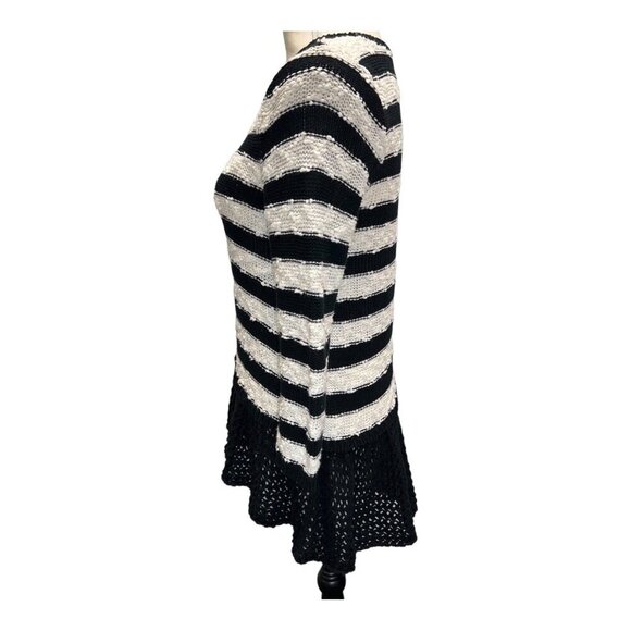 Anthropologie S Knitted and Knotted Black White Striped Chunky Knit Sweater Long - Picture 2 of 8